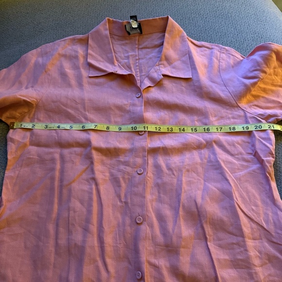 Eileen Fisher 100% Linen Peach Pink Long Sleeve Button Shirt Tunic Top Large - Picture 7 of 8
